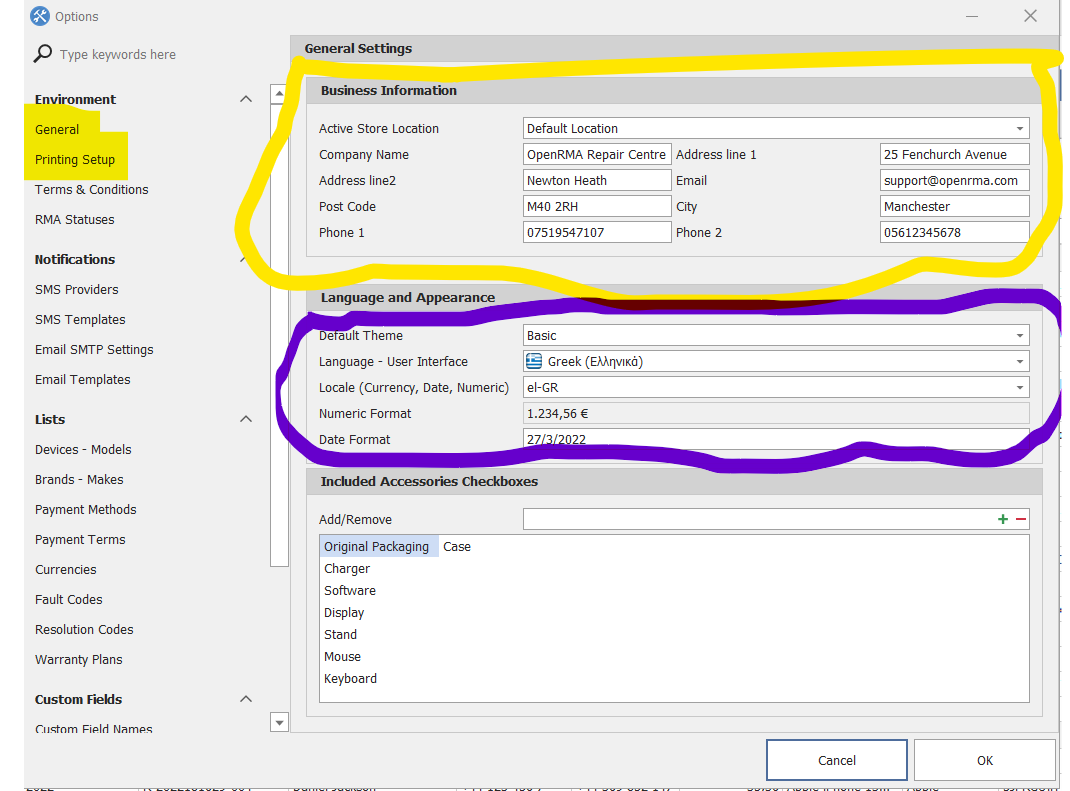 Screenshot General Settings