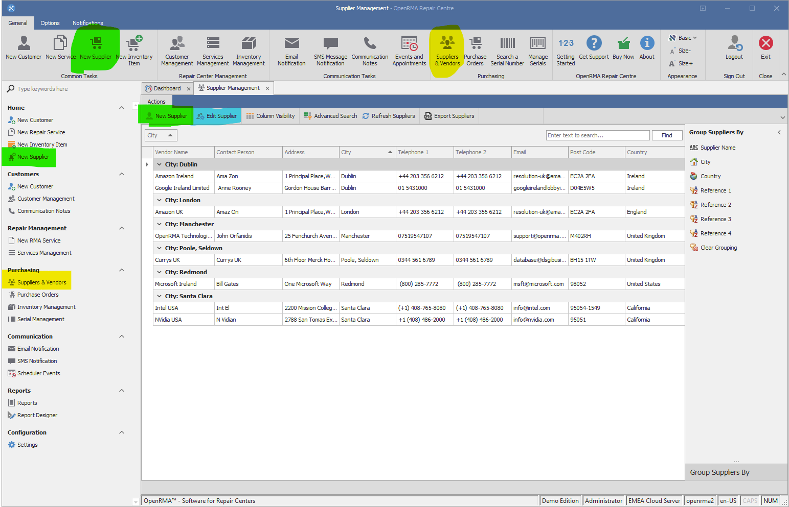 Screenshot Supplier Management