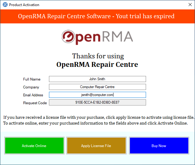 OpenRMA Activation Screenshop 2