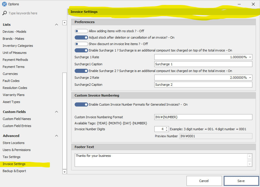 openrma-invoice-settings