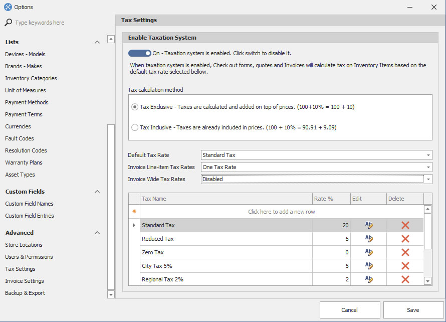 openrma-tax-settings