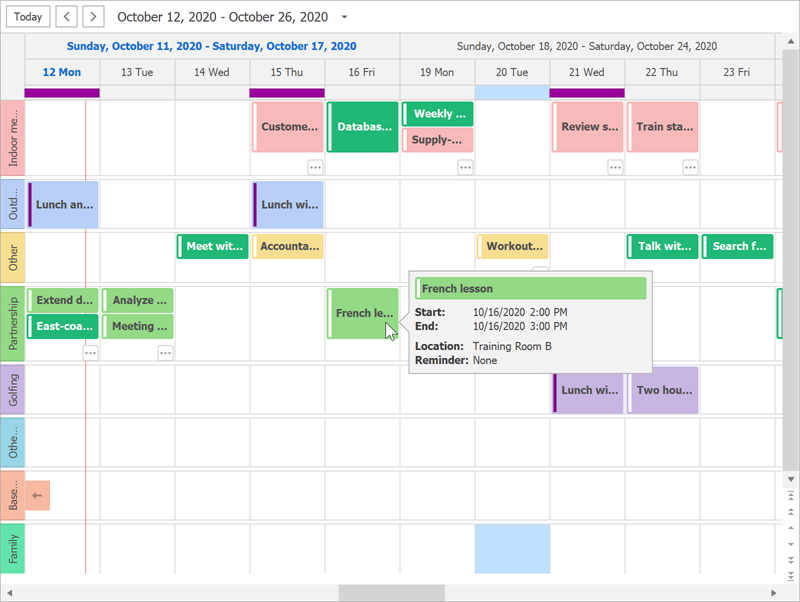 OpenRMA Scheduler Timeline view